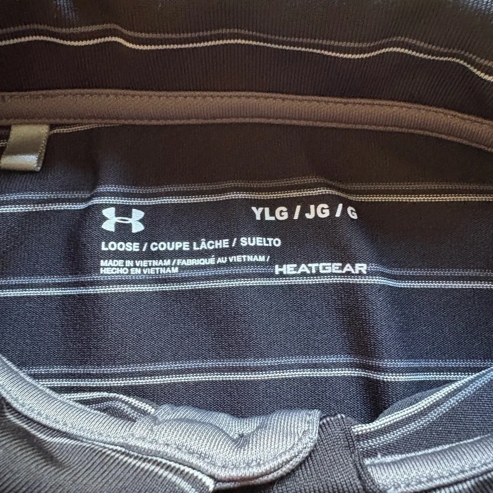 Under Armour Youth Large Black Striped Polo Shirt